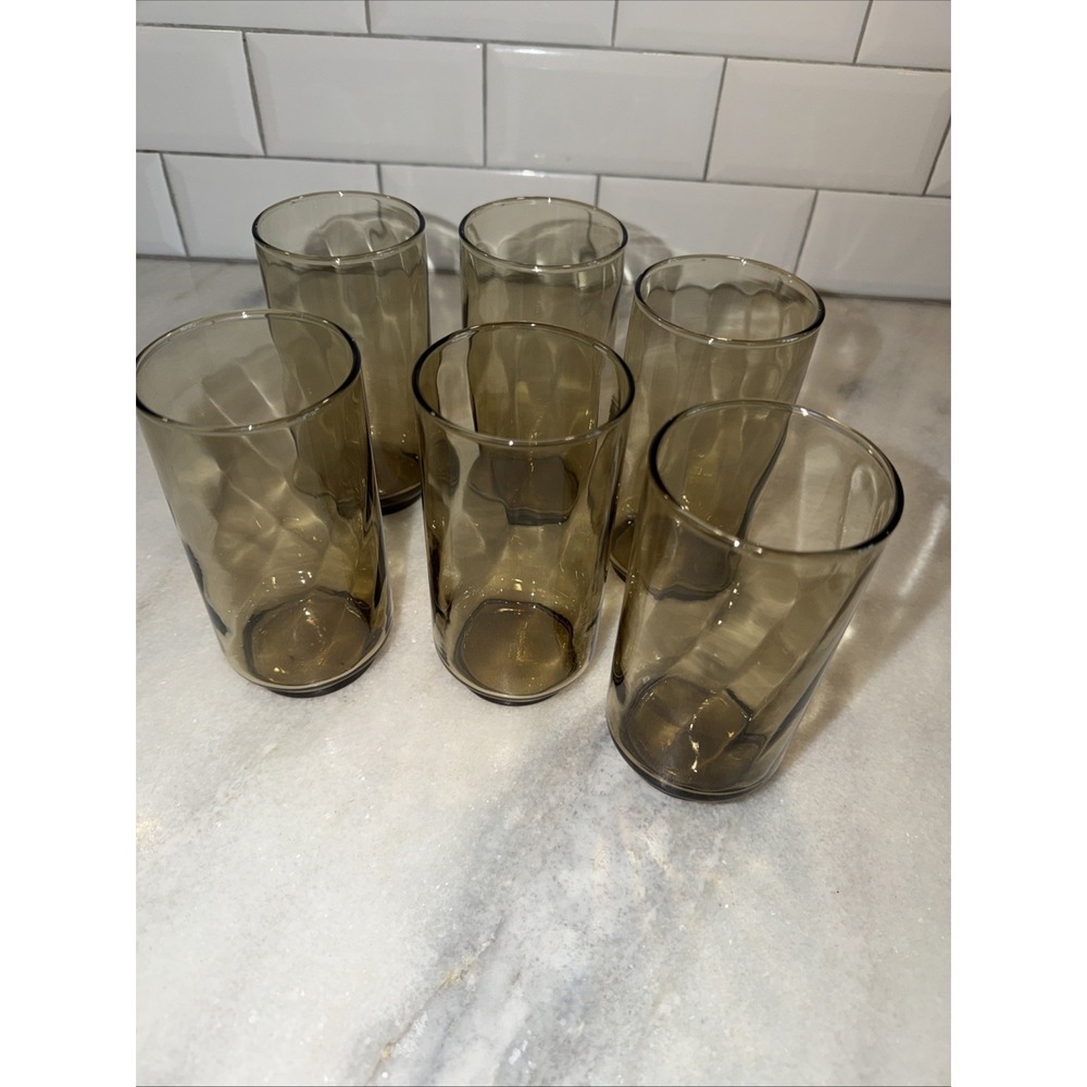 Libbey Swirl Optic Tawny Brown Tumbler Set Of 6 Vintage 5 1/2" 14Oz GlassesGW003 - Picture 6 of 10